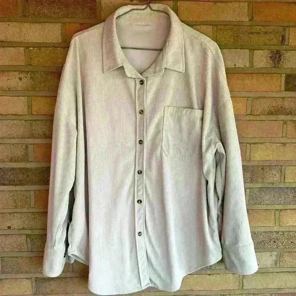 Amazon cozy fall long sleeve cream corduroy button front shacket L